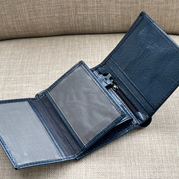 Genuine Blue Leather Wallet Multi Card Holder Handmade Bifold Men Wallet Purse - Picture 11 of 12